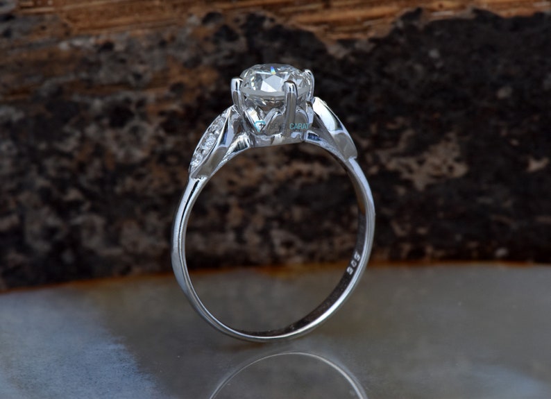 1 ct Diamond Engagement Ring-White Gold Ring-Cluster engagement ring-Promise ring-Bridal ring-Art deco engagement ring-Solid gold ring image 5