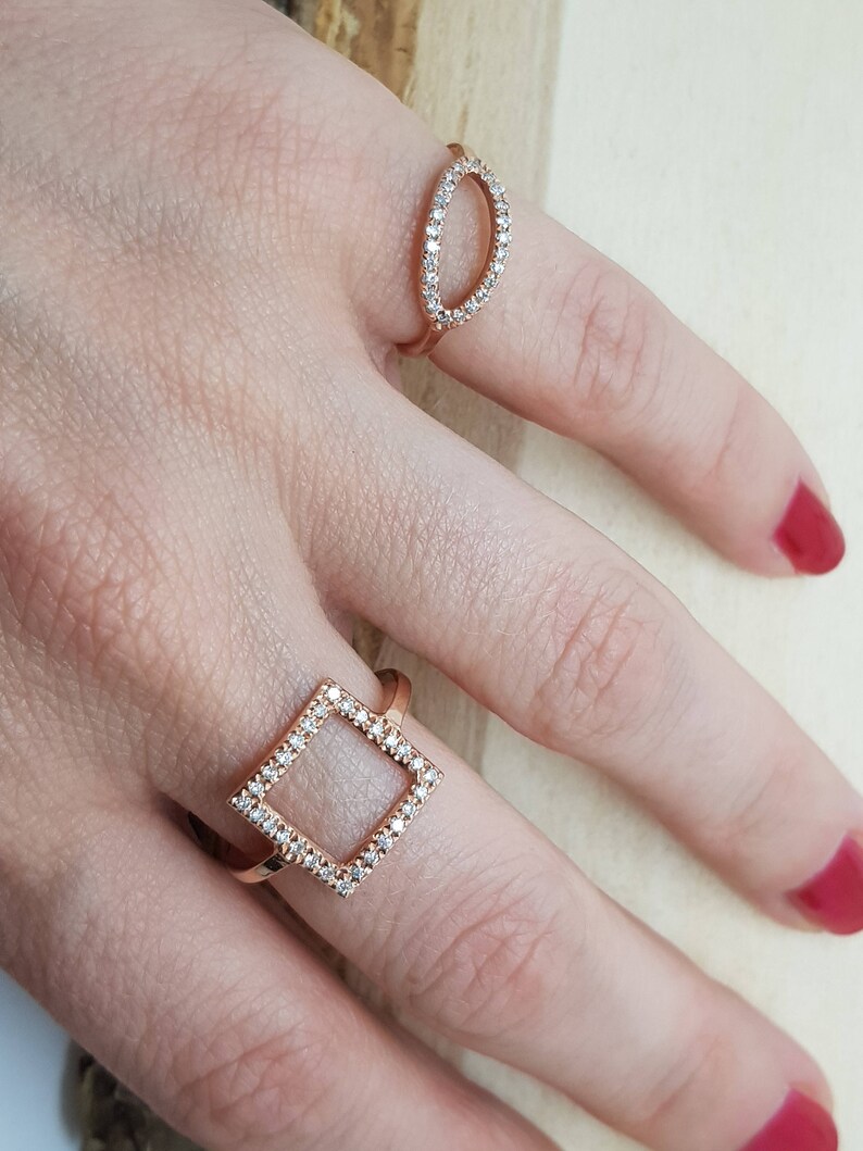 Micro pave band-Art nouveau ring-Diamond Ring- Diamond Oval Ring-14k rose gold ring- Fashion jewelry- Gold Statement Ring-Minimalist ring image 7