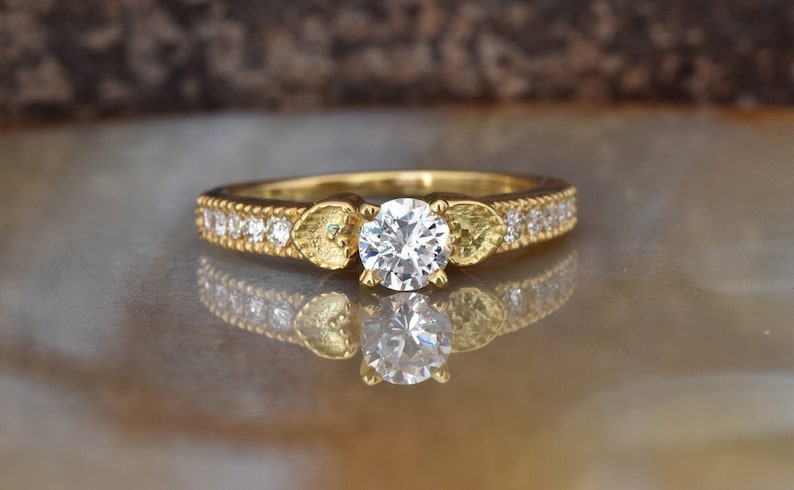 Estate engagement ring-Art deco Engagement Ring 1/2 carat Promise ring-Solid gold ring-Bridal ring-Gold Solitaire Ring-Heart diamond ring image 1