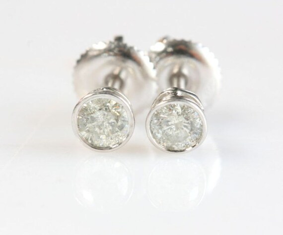 1 2 Carat Gold Diamond Earrings 14k White Gold Earrings Stud Etsy