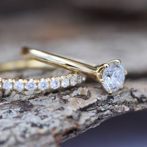 Bridal set rings yellow gold-Diamond wedding set 1.50 carat-Cluster wedding ring set-Promise ring-Art deco wedding ring set-Custom ring image 3
