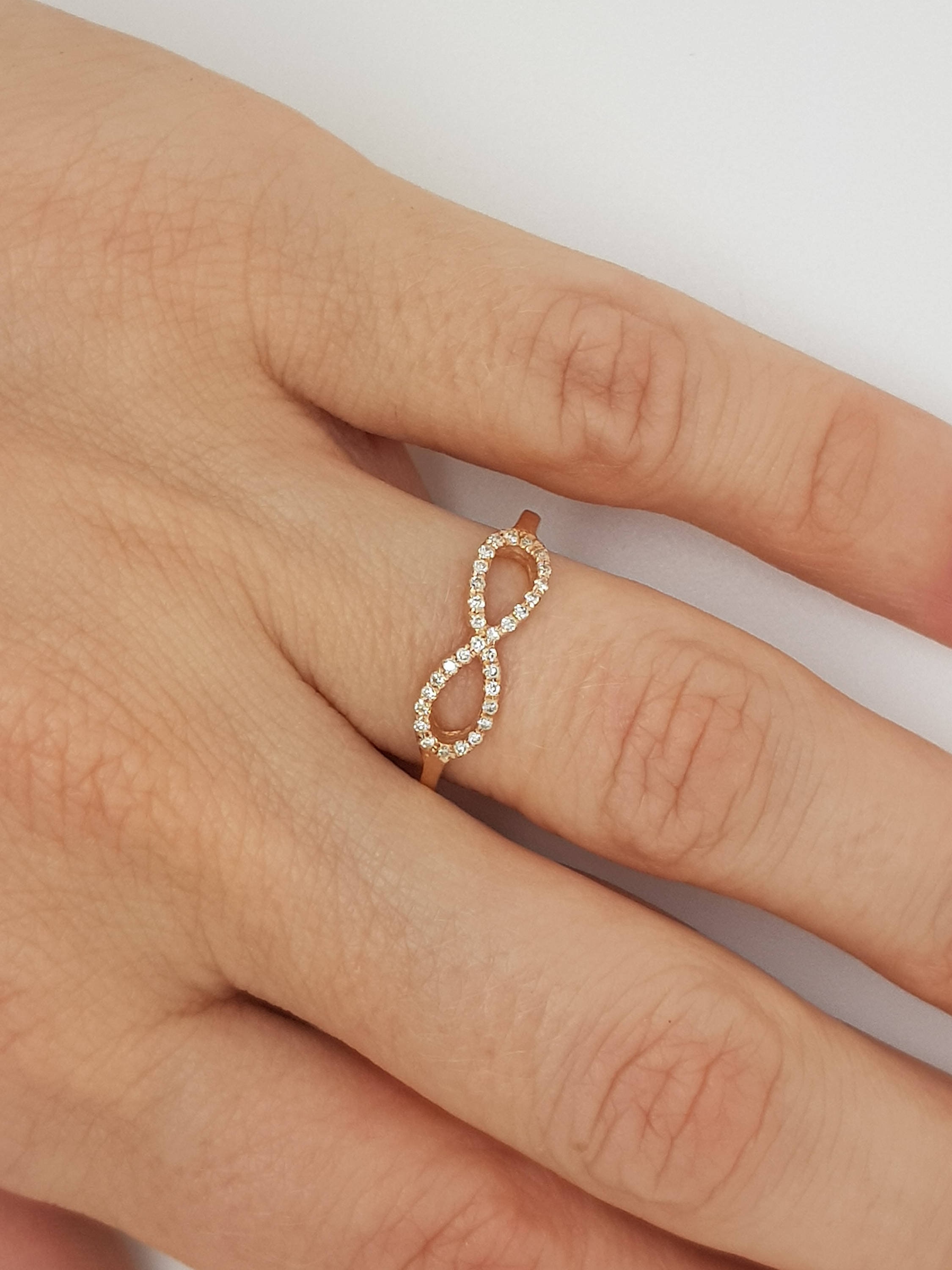 Elegant 14k Solid Gold Diamond Infinity Ring, Diamond Wedding Ring ...