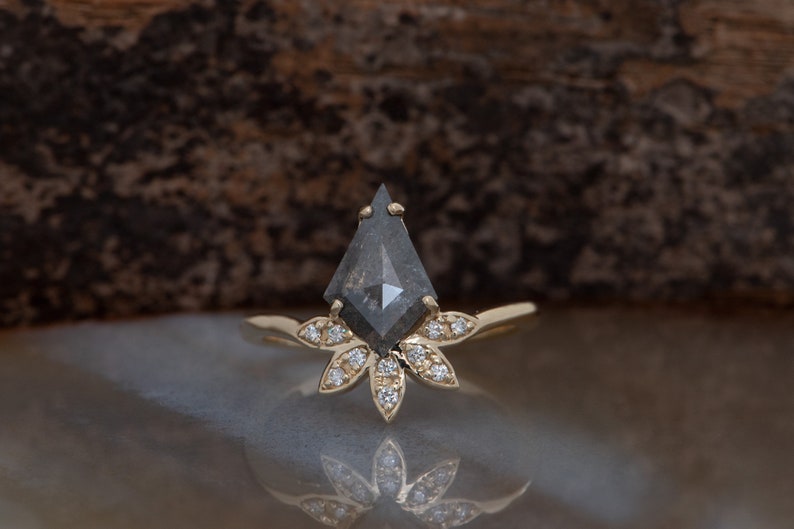 1ct salt & pepper diamond-Salt and Pepper diamond engagement ring-4 prong solitaire ring-Kite ring-Salt and pepper ring-Grey diamond ring image 3