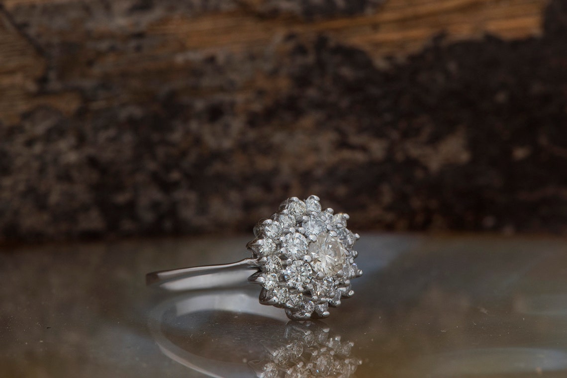 Vintage engagement ring diamond Solitaire 14K White Gold Etsy