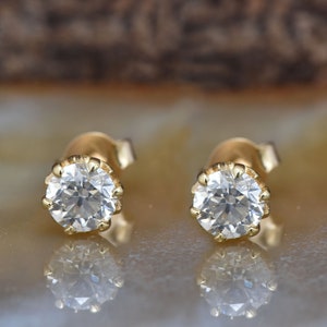 1 ct Diamond Earrings-Yellow Gold Earrings-Diamond Stud Earrings-Diamond earrings for women-Round diamond earrings-Anniversary present image 3