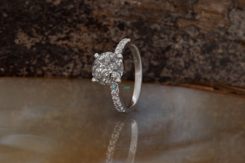 2ct salt & pepper diamond-Salt and Pepper diamond engagement ring-4 prong solitaire ring-2 ct diamond-Salt and pepper ring-Grey diamond ring image 5