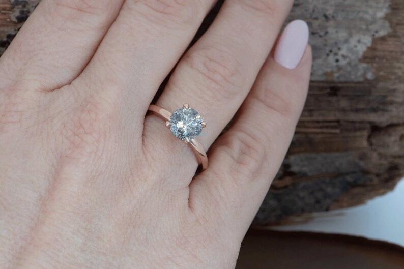 2ct salt & pepper diamond-Salt and Pepper diamond engagement ring-4 prong solitaire ring-2 ct diamond-Salt and pepper ring-Grey diamond ring image 9