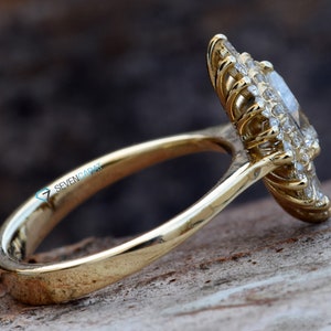 1 Carat Diamond engagement ring vintage-14K Yellow Gold-Promise ring-Pear shaped diamond engagement ring-Baguette diamond ring-Art deco ring image 2