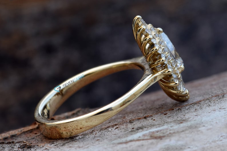 1 Carat Diamond engagement ring vintage-14K Yellow Gold-Promise ring-Pear shaped diamond engagement ring-Baguette diamond ring-Art deco ring image 2