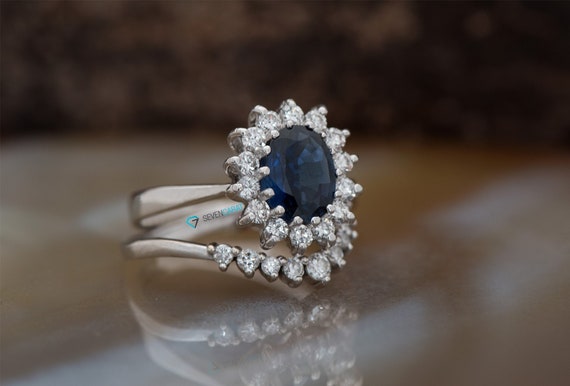 Princess Diana Ring, Alternative Wedding Ring Set, Sapphire Ring