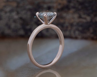 Rose Gold Solitaire Ring, 2 Carat Ring, Minimalist Solitaire Ring, Art Deco Diamond Jewelry, Alternative Engagement Ring, Gray Diamond Ring