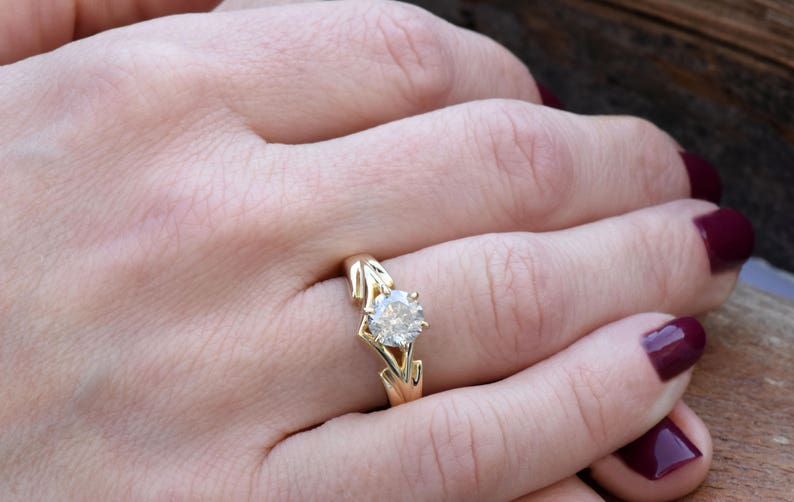 1 carat Diamond Engagement Ring-Solitaire ring-Gold ring Art deco engagement ring-Promise ring-Bridal ring-Anniversary-Gold Statement Ring image 2