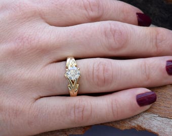 1 carat Diamond Engagement Ring-Solitaire ring-Gold ring -Art deco engagement ring-Promise ring-Bridal ring-Anniversary-Gold Statement Ring