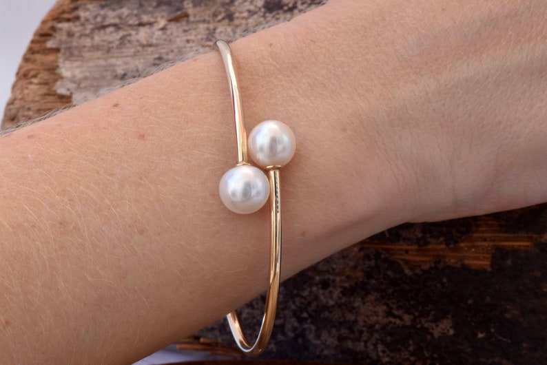 Pearl bracelet freshwater-14 K Yellow Gold-Bridal jewelry-Pearl bracelet-Anniversary present-For her-Birthday present-Pearl bracelet wedding image 3