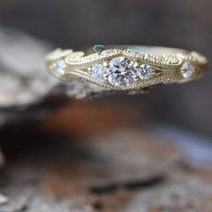 Filigree engagement ring-Diamond Engagement Ring-Gold Ring Promise ring-Art deco ring Bridal Jewelry-Unique diamond ring-Vintage ring image 6