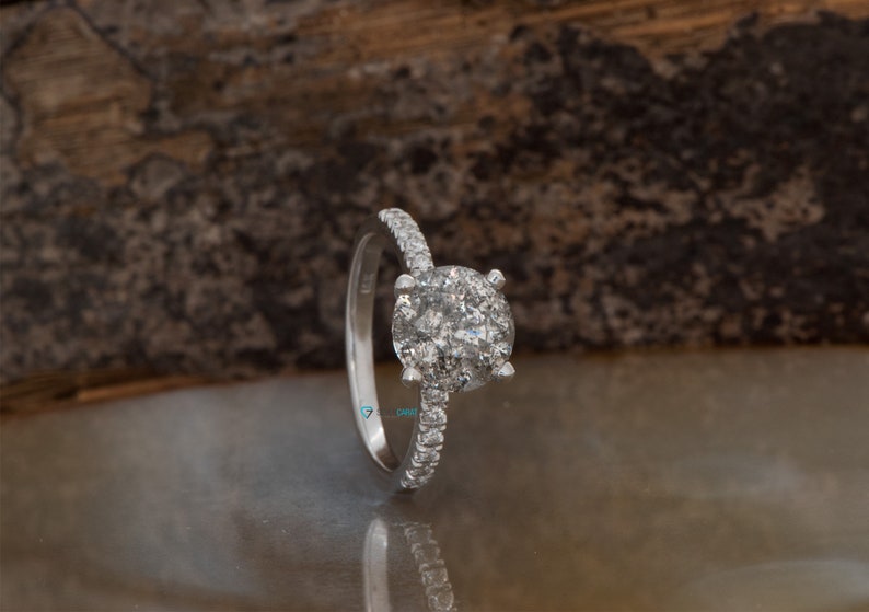 2ct salt & pepper diamond-Salt and Pepper diamond engagement ring-4 prong solitaire ring-2 ct diamond-Salt and pepper ring-Grey diamond ring image 3