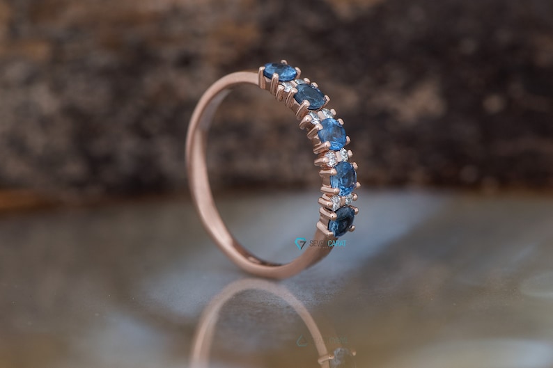 Sapphire wedding band-Blue sapphire engagement ring-Blue sapphire band-Rose Gold Ring-Sapphire ring-Anniversary ring-Matching rings image 4