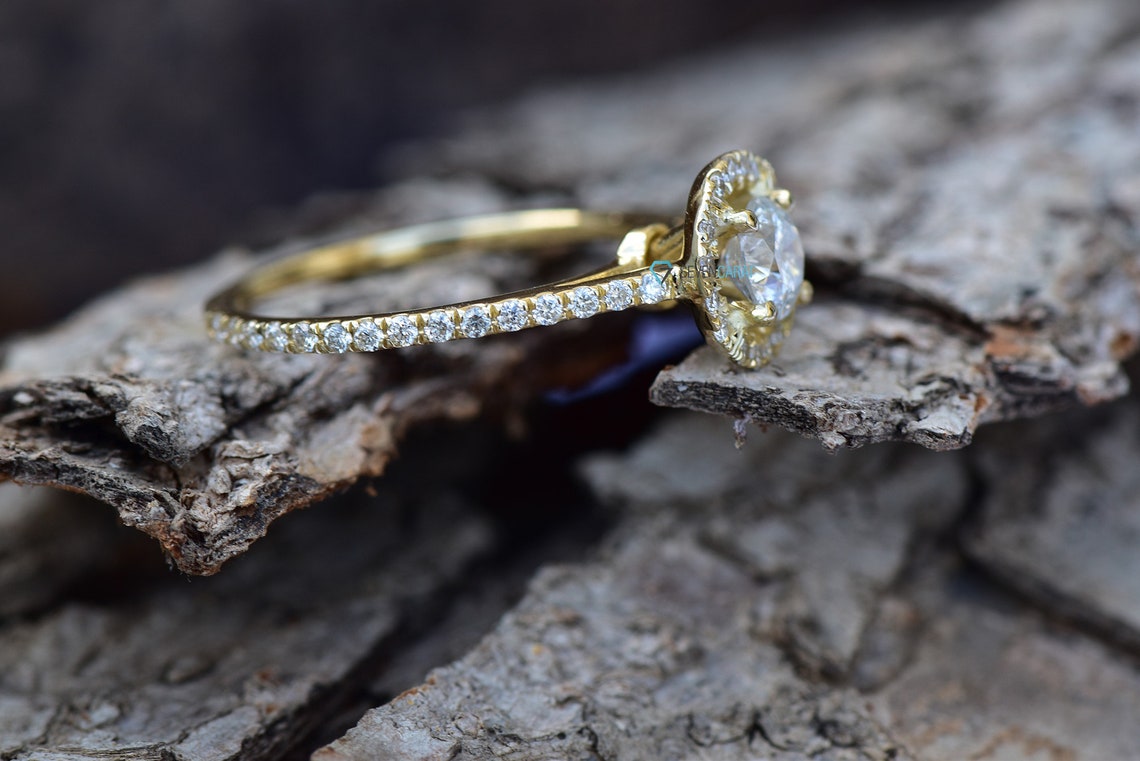 Halo wedding ring-Diamond Engagement Ring-Solid gold | Etsy