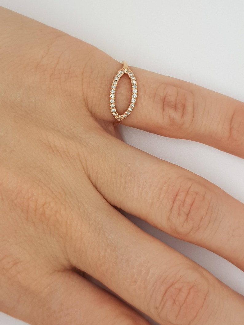 Art nouveau ring-Diamond Ring Diamond Oval Ring-14k rose gold ring Fashion jewelry Gold Statement Ring-Minimalist ring-Micro pave band image 2