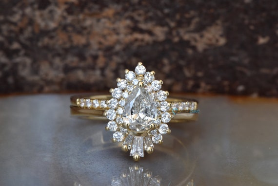 Cluster Wedding Ring Set Baguette Wedding Bands Women Diamond Etsy