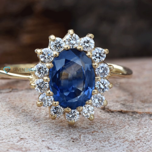 Sapphire Engagement Ring Vintage-real Blue Sapphire Oval - Etsy