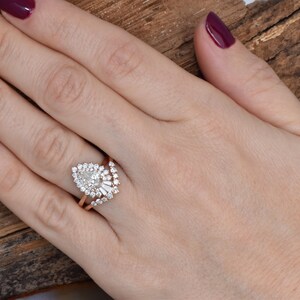 Rose gold engagement ring-1 Carat Diamond vintage ring-Rose gold-Promise ring-Pear shaped diamond engagement ring-Art deco ring-Custom Rings image 8