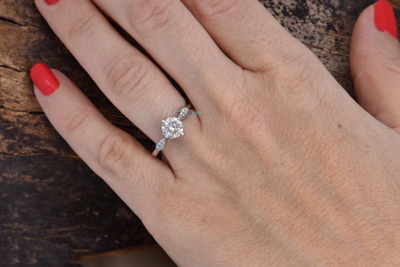 1 ct Diamond Engagement Ring-White Gold Ring-Cluster engagement ring-Promise ring-Bridal ring-Art deco engagement ring-Solid gold ring image 6