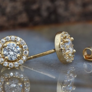 1 ct Diamond halo  stud earrings-Gold diamond earrings-Gift for her- Anniversary present-Birthday gift-Cluster earrings-mothers day gift