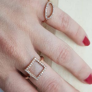 Art nouveau ring-Diamond Ring Diamond Oval Ring-14k rose gold ring Fashion jewelry Gold Statement Ring-Minimalist ring-Micro pave band image 8