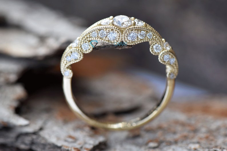 Filigree engagement ring-Diamond Engagement Ring-Gold Ring Promise ring-Art deco ring Bridal Jewelry-Unique diamond ring-Vintage ring image 1