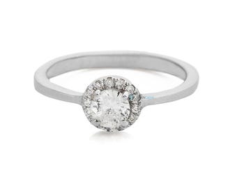 Classic Elegant Halo Natural Diamond Engagement Ring in 14k White Gold, Luxury Real Diamond Jewelry, Estate Diamond Ring, Anniversary Ring