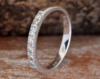 Thin Diamond Wedding Ring In Solid White Gold, Dainty Half Eternity Wedding Band, Simple Stacking Diamond Ring, Anniversary Ring, Wife Gift