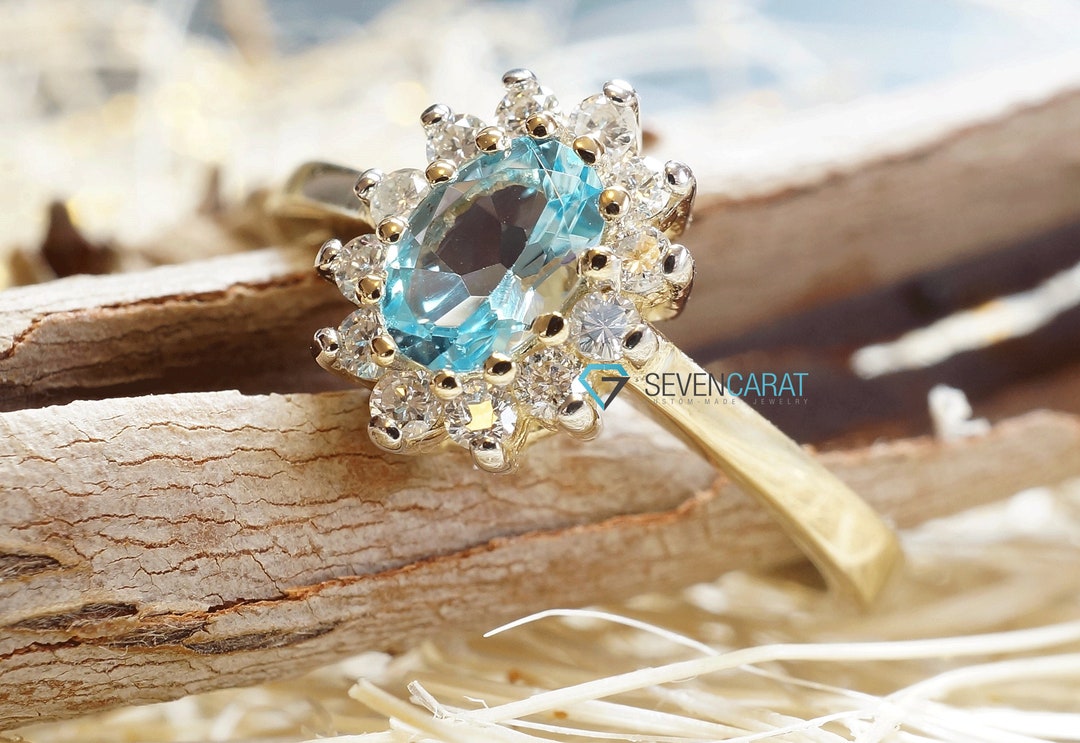 Blue topaz and diamond outlet engagement ring