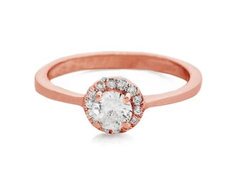Stunning Classic Halo Natural Diamond Engagement Ring in 14k Rose Gold, Luxury Real Diamond Jewelry, Estate Diamond Ring, Anniversary Ring