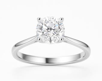 Minimalist Dainty Solid Gold Round Lab Diamond Solitaire Engagement Ring, Estate Diamond Jewelry, Elegant Diamond Promise Ring, Anniversary
