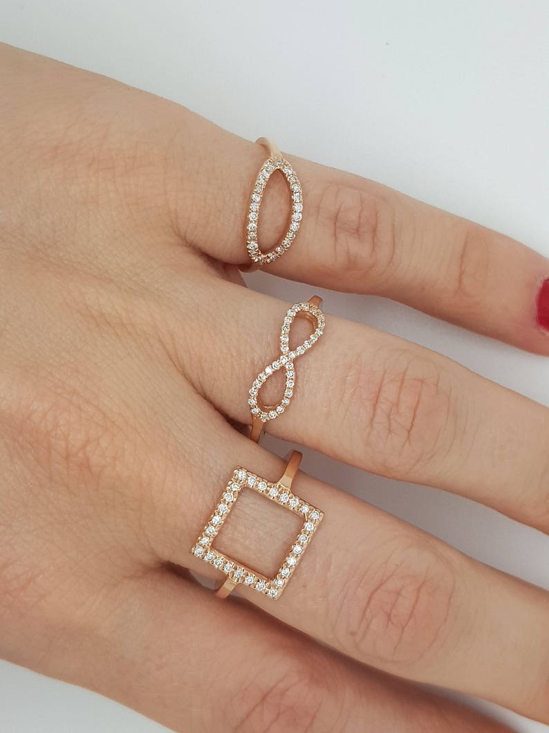 Micro pave band-Art nouveau ring-Diamond Ring- Diamond Oval Ring-14k rose gold ring- Fashion jewelry- Gold Statement Ring-Minimalist ring image 10