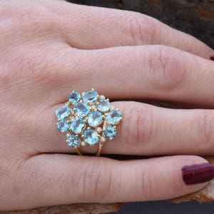Blue Topaz ring-Gold ring-Anniversary ring-Natural blue topaz-Gold Statement Ring-Blue topaz engagement ring-Art deco ring-Multistone rings image 1