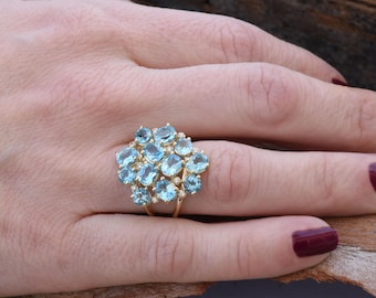 Blue Topaz ring-Gold ring-Anniversary ring-Natural blue topaz-Gold Statement Ring-Blue topaz engagement ring-Art deco ring-Multistone rings