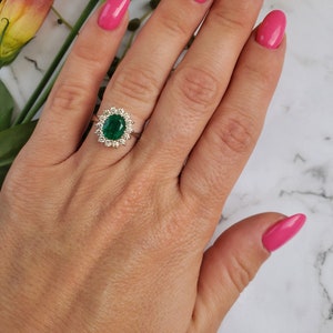1 carat Green Emerald Engagement Ring-Diamond ring with Emerald-halo emerald ring-Oval cut engagement ring-Diana Ring-vintage emerald ring image 6