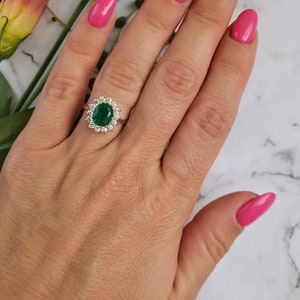 1 carat Green Emerald Engagement Ring-Diamond ring with Emerald-halo emerald ring-Oval cut engagement ring-Diana Ring-vintage emerald ring image 7