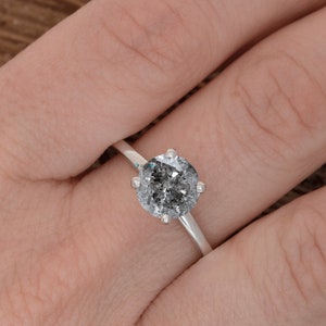 2ct salt & pepper diamond-Salt and Pepper diamond engagement ring-4 prong solitaire ring-2 ct diamond-Salt and pepper ring-Grey diamond ring image 4