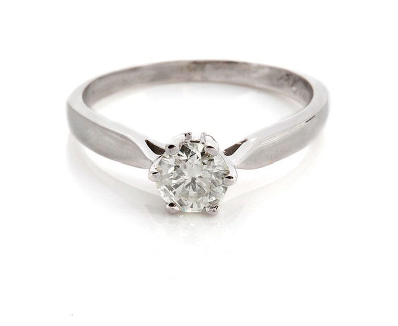 Cubic Zirconia Solitaire Ring14k White Gold Ringcubic Etsy