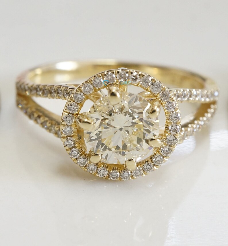 Diamond Ring 1.50ct-Engagement ring-Promised ring-Yellow gold-Bridal Jeweler-Solid gold ring-Gold Solitaire Ring-Tiny ring-Halo wedding ring image 2