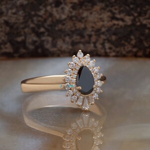 Black Diamond Engagement Ring, Gatsby Ring, Vintage Style Engagement Ring, Black Diamond Jewelry, Teardrop Engagement Ring, Art Deco image 7