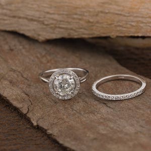 Bridal set rings white gold-1.60 carat wedding set-Halo diamond engagement wedding sets-14K white Gold-Promise ring-diamond engagement ring image 2