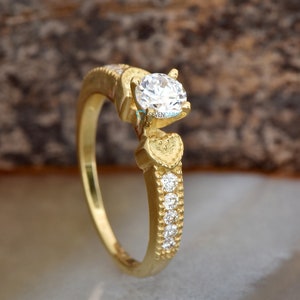 Nachlass Verlobungsring-Art-Deco-Verlobungsring-1/2 Karat Versprechen Ring-Solid Goldring-Brautring-Gold Solitärring-Herz-Diamantring Bild 9