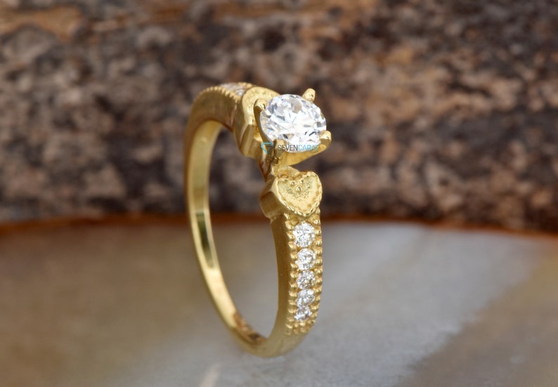 Estate engagement ring-Art deco Engagement Ring 1/2 carat Promise ring-Solid gold ring-Bridal ring-Gold Solitaire Ring-Heart diamond ring image 9