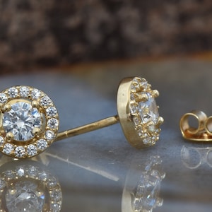 0.70 ct Diamond halo  stud earrings-Gold diamond earrings-Gift for her- Anniversary present-Birthday gift-Cluster earrings-mothers day gift