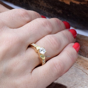Nachlass Verlobungsring-Art-Deco-Verlobungsring-1/2 Karat Versprechen Ring-Solid Goldring-Brautring-Gold Solitärring-Herz-Diamantring Bild 5