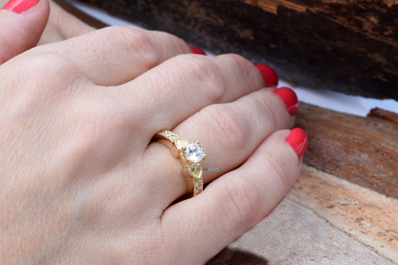 Nachlass Verlobungsring-Art-Deco-Verlobungsring-1/2 Karat Versprechen Ring-Solid Goldring-Brautring-Gold Solitärring-Herz-Diamantring Bild 5